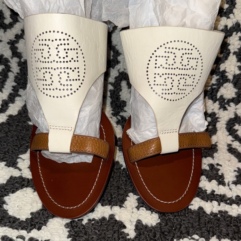 Tory Burch Stylish White and Brown Sandal